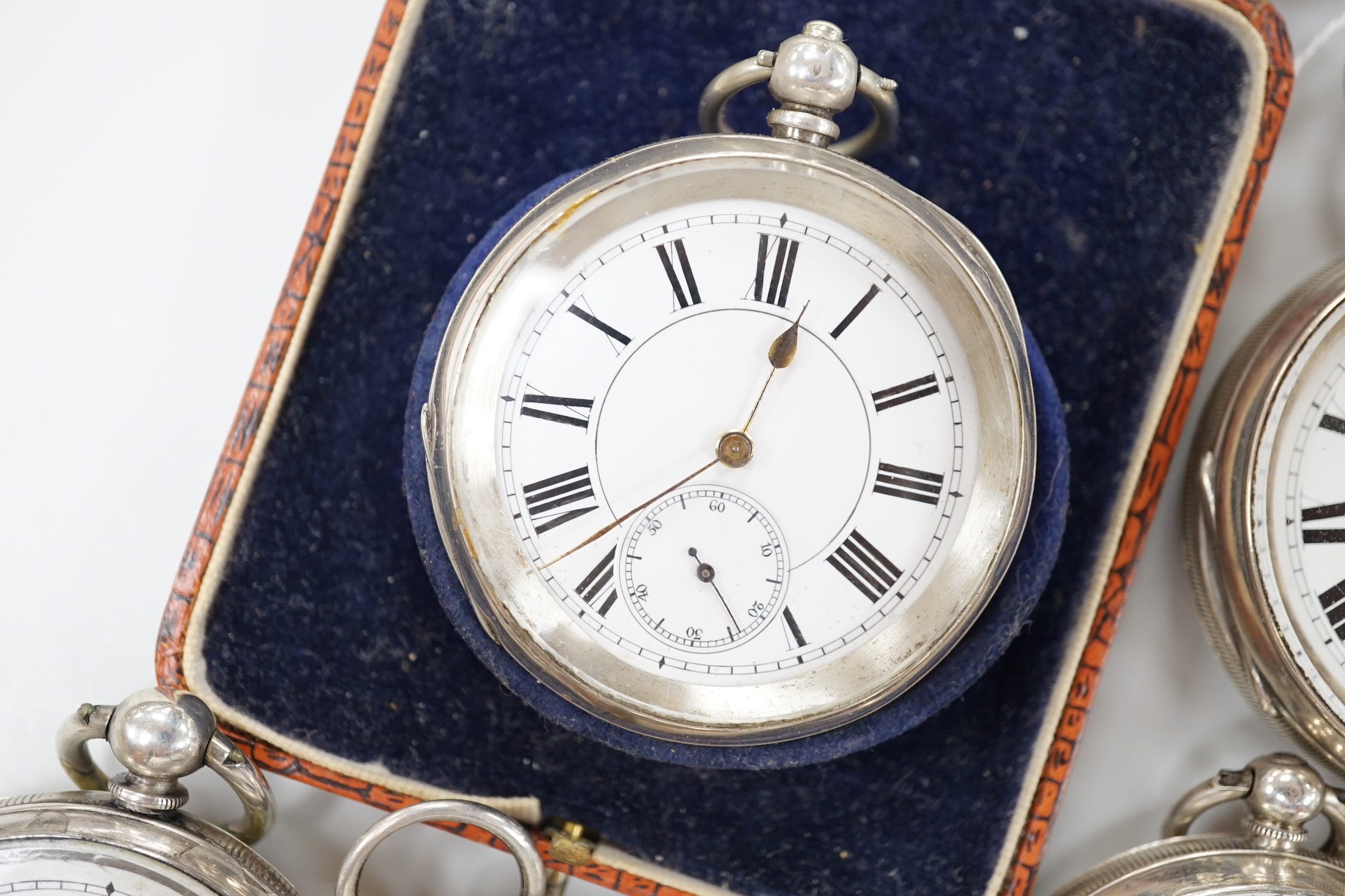 Ten assorted silver or white metal pocket watches including W. Turner and Improved Patent(2).